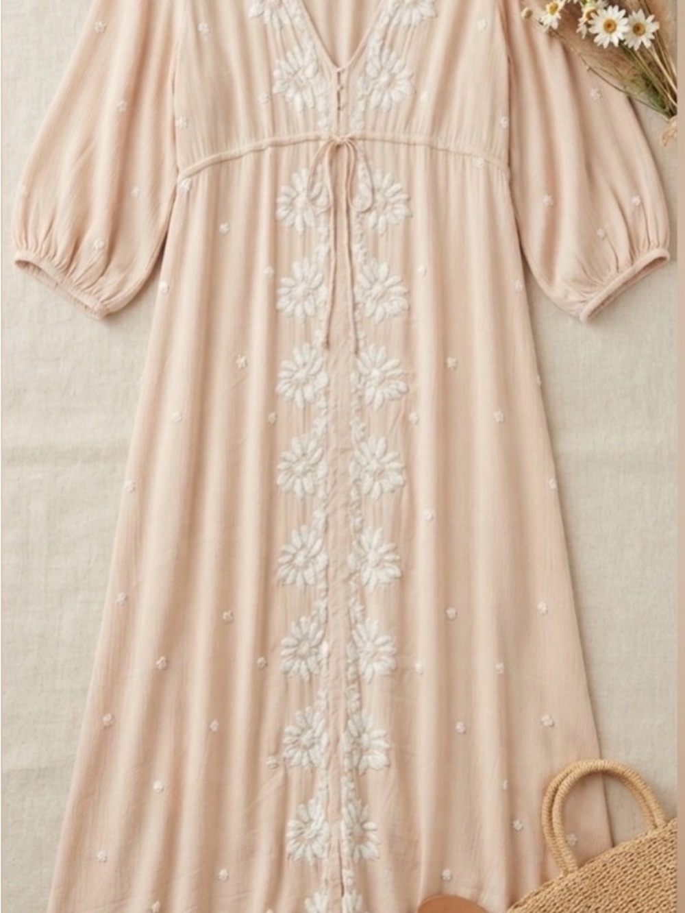 Free People Blush Pink Embroidered Maxi Dress